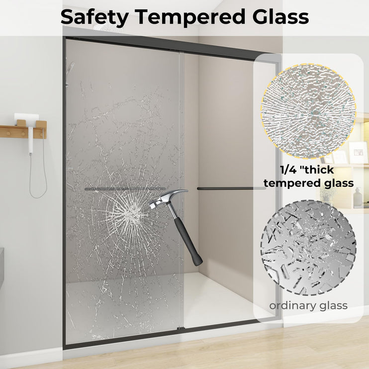 56"-60" W x 72" H Double Sliding Shower Door, Sliding Shower Doors with 1/4" (6mm) Thick Clear Tempered Glass, Silent Soft-Close Shatterproof Shower Door, Stainless Steel Handle, Black