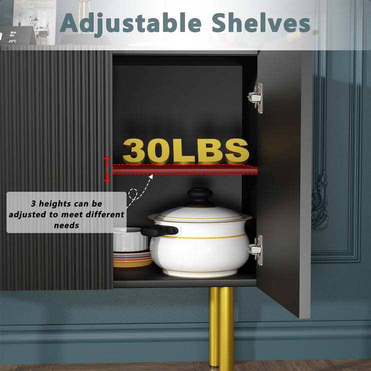 Buffet Sideboard Storage Cabinet Coffee Bar Console Table with Adjustable Shelf, 3 Doors, Black