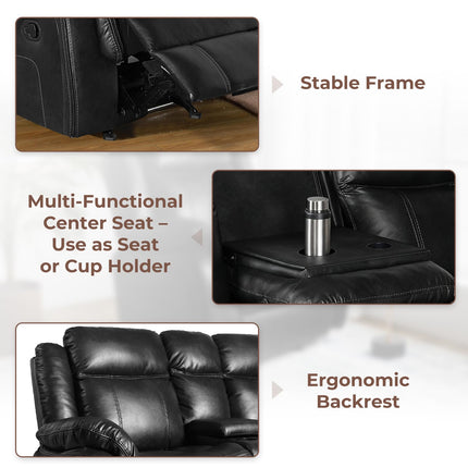 Leather Manual Recliner Sofa Set, Reclining Sofa Chair with Adjustable Angle, Living Room Furniture Sets, Includes Single Recliner Chair and Loveseat Sofa, Black