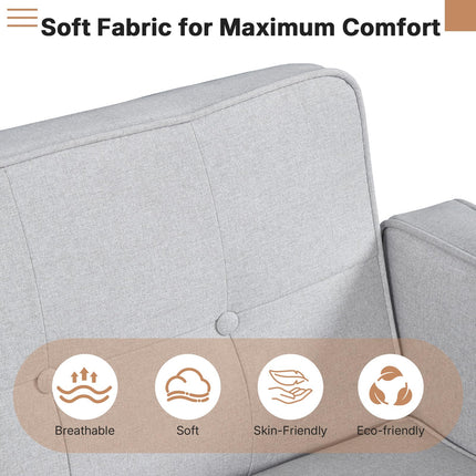 Futon Sofa Bed Futon Couch Loveseat, Convertible Recliner Lounge with Adjustable Backrest, Foam and Spring Cushions for Living Room Apartment Office, Light Gray, Fabric
