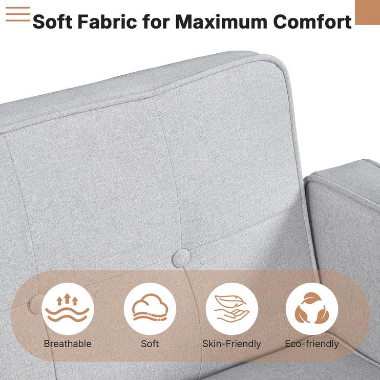 Futon Sofa Bed Futon Couch Loveseat, Convertible Recliner Lounge with Adjustable Backrest, Foam and Spring Cushions for Living Room Apartment Office, Light Gray, Fabric