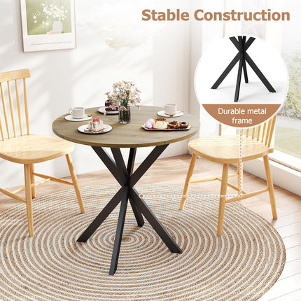 Round Dining Table, 31.5" Small Dining Table for 2-4, Round Kitchen Table with Metal Black Legs, Modern Round Dining Room Table for Kitchen, Apartment, Living Room, Brown