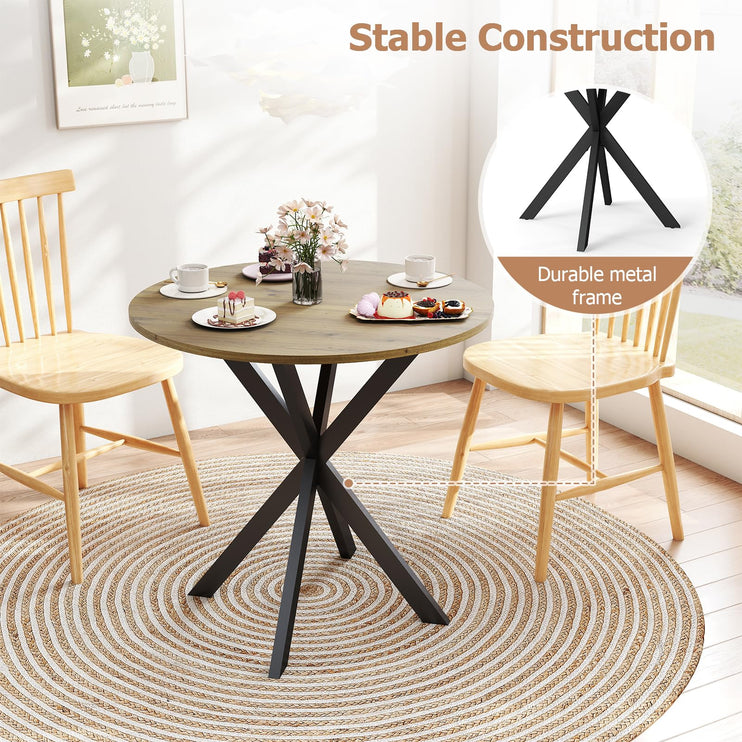 Round Dining Table, 31.5" Small Dining Table for 2-4, Round Kitchen Table with Metal Black Legs, Modern Round Dining Room Table for Kitchen, Apartment, Living Room, Brown