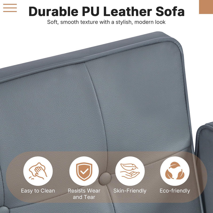 Futon Sofa Bed Futon Couch Loveseat, Convertible Recliner Lounge with Adjustable Backrest, Foam and Spring Cushions for Living Room Apartment Office, PU Leather, Dark Gray