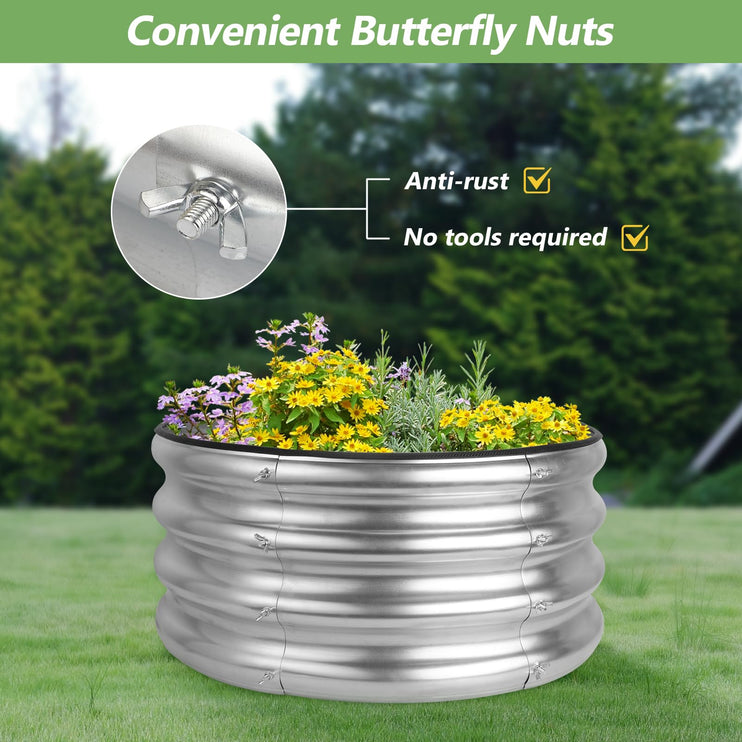 2x2x1ft Round Galvanized Raised Garden Bed Kits, Raised Garden Bed Metal Planter Outdoor Easy Assembly Garden Bed for Planting Vegetables, Fruits & Flowers, Sliver