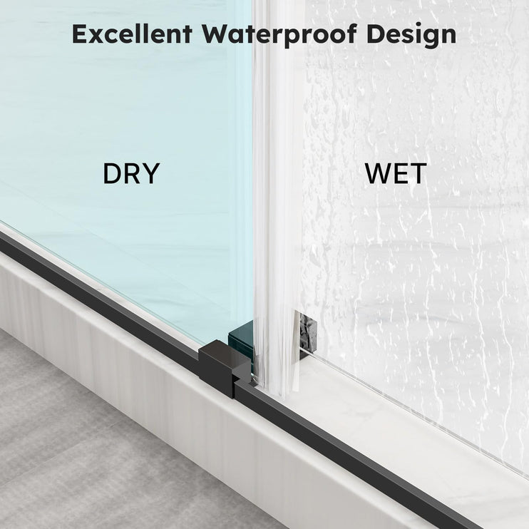 56"-60" W x 75" H Frameless Shower Door, Double Sliding Shower Doors with 5/16" (8mm) Clear Tempered Glass, Noiseless Shatterproof Shower Door, 304 Stainless Steel, Black