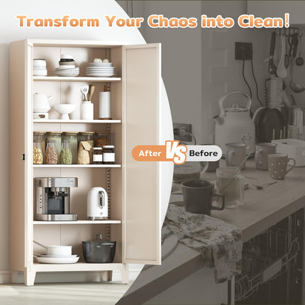 70.87" Tall Metal Storage Cabinet with 3-Digit Combination Lock, Steel Pantry Cabinet with 4 Adjustable Shelves & 2 Doors, Secure Freestanding Organizer for Home, Office, Garage, Beige