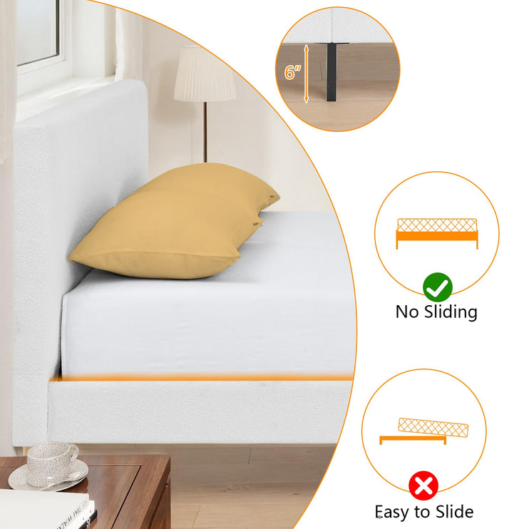 Upholstered Bed Frame Full/Queen, Velvet Upholstered Bed Frame with Headboard, Mattress Foundation with Sturdy Wooden Slats, No Box Spring Needed, No Noise, White