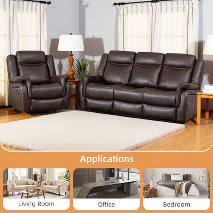 Adjustable Recliner Sofa Set, 2-Piece Reclining Couch (1+3, 2+3), Single Seat Recliner & Sofa Set with PU Leather, Cup Holders, Ergonomic Backrest & Angle Adjustment for Living Room & Office, Brown Seat