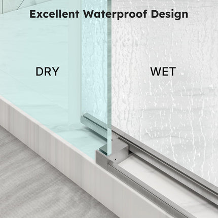 56"-60" W x 76" H Shower Door, Frameless Sliding Shower Glass Door with 1/4" (6mm) Clear Tempered Glass, Noiseless & Shatterproof Shower Door, Reversible Installation, Brushed Nickel
