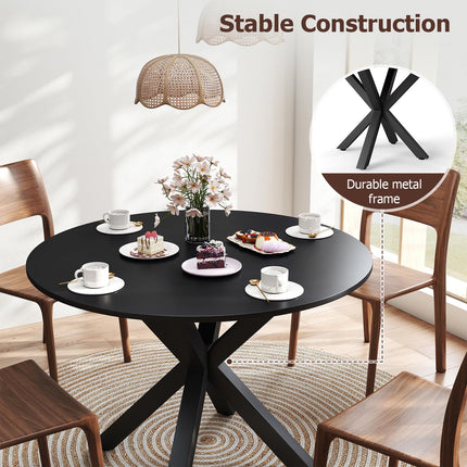 Round Dining Table for 4-6, 42" Modern Kitchen Dining Table with Metal Cross Legs, Small Round Dining Kitchen Tables for Home Dining Room, Apartment, Living Room, Black