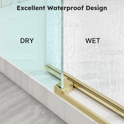 56"-60" W x 76" H Frameless Shower Door, Sliding Shower Door with 1/4" (6mm) Clear Tempered Glass, Silent Soft-Close Shatterproof Shower Doors, Reversible Installation, Aluminum, Gold