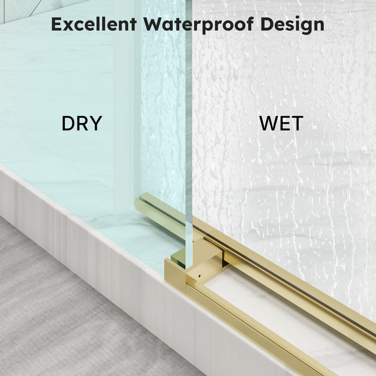 56"-60" W x 76" H Frameless Shower Door, Sliding Shower Door with 1/4" (6mm) Clear Tempered Glass, Silent Soft-Close Shatterproof Shower Doors, Reversible Installation, Aluminum, Gold