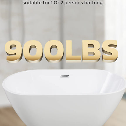 63" Acrylic Freestanding Bathtub, Glossy White Contemporary Soaking Tub with Toe-Tap Chrome Drain, Integrated Slotted Brushed Nickel Overflow, 61 Gal cUPC Certified Tub