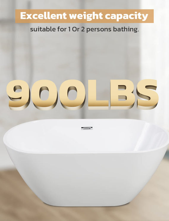 63" Acrylic Freestanding Bathtub, Glossy White Contemporary Soaking Tub with Toe-Tap Chrome Drain, Integrated Slotted Brushed Nickel Overflow, 61 Gal cUPC Certified Tub