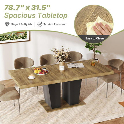 63"-78.7" Expandable Dining Table, 6-10 Rectangle Table, Extendable Console Table, Wooden Farmhouse Kitchen Table with Metal Track & Dual Column Base for Living, Office-Brown