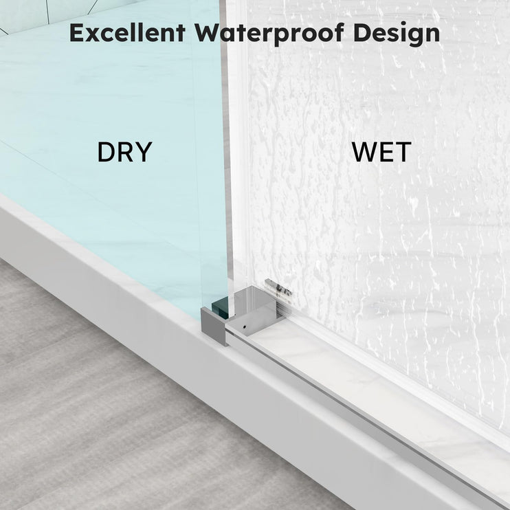 56"-60" W x 76" H Frameless Sliding Shower Door, Bathroom Sliding Door with 1/4'' Tempered Glass, Explosion-Proof Film, Silent Soft-Close Shower Door, Stainless Steel Handle, Brushed Nickel
