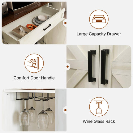 Kitchen Pantry Storage Cabinet with LED Lights and Charging Station, 71" Tall Kitchen Hutch Buffet Cabinet with Door Glass Holder and Drawers, Freestanding Wood Cupboard (Antique White)