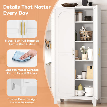 70.87" H Metal Kitchen Pantry Cabinet, Freestanding Cupboard with 2 Doors and 4 Adjustable Shelves, Tall Metal Storage Cabinet for Kitchen, Bathroom, Dinning Room or Laundry Room （White）
