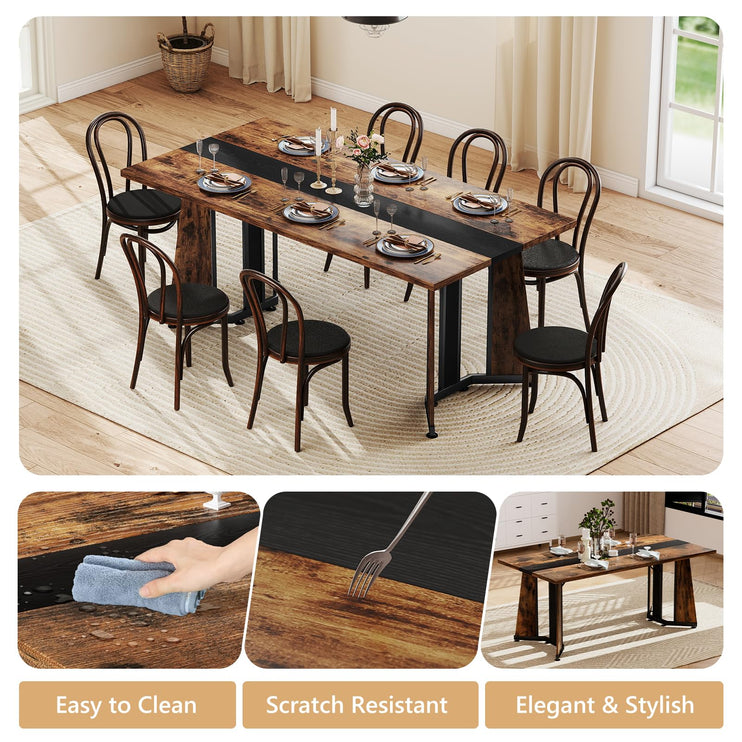 70.9" Large Dining Table for 8, Wood Dining Table for 6-8, Farmhouse Kitchen Table with Spacious Tabletop & V-Shaped Steel Base, 8 Adjustable Legs for Kitchen, Office, Dining Room-White