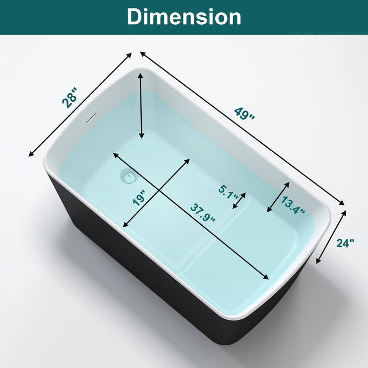 49" Glossy White Acrylic Freestanding Soaking Tub w/Seat- Contemporary Design with Toe-Tap Drain & Brushed Nickel Overflow - 55 Gal, cUPC Certified