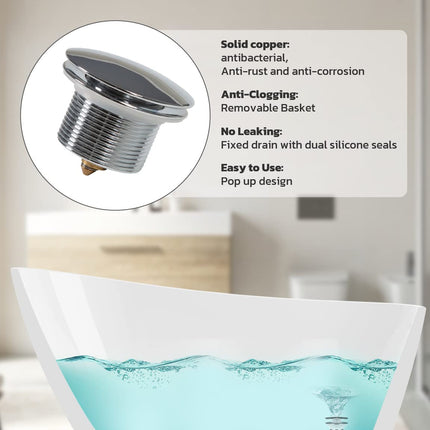 Freestanding Bathtub, 55 inch Acrylic Free Standing Soaking Bathroom Tub with Brushed Nickel-Finished Overflow and Anti-Clogging Drain, Easy Installation