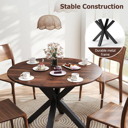 Round Dining Table, 42" Kitchen Dining Table for 4-6, Small Round Table with Metal Cross Legs, Modern Round Dining Room Table for Kitchen, Apartment, Living Room, Brown