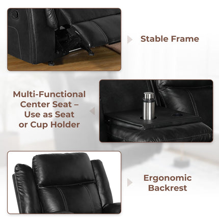 Leather Manual Recliner Sofa Set, Reclining Sofa Chair with Adjustable Angle, Living Room Furniture Sets, Includes Single Recliner Chair and Loveseat Sofa, Black