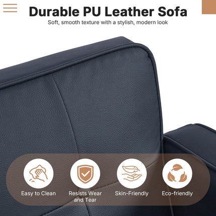 Futon Sofa Bed Futon Couch Loveseat, Convertible Recliner Lounge with Adjustable Backrest, Foam and Spring Cushions for Living Room Apartment Office, PU Leather, Matte Black