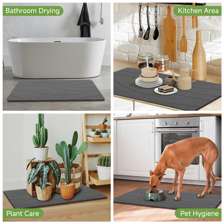 Extra Large Stone Bath Mat, 31.5 x 19.7 White/Dark Grey Diatomaceous Earth Stone Shower Mat for Bathroom, Large Absorbent Bath Mats, Non-Slip Bathroom Floor Mat, Quick Dry, Easy to Clean