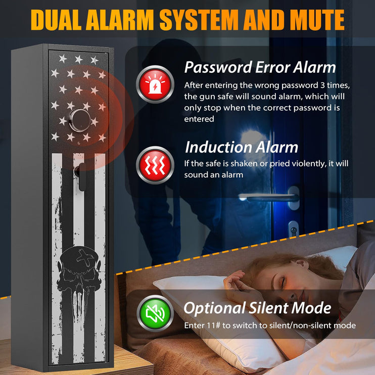 6 Gun Safe, Rifle Gun Safe Quick Access Rifle Safe for Home, Digital Keypad Gun Cabinet with Adjustable Gun Rack, Pistol Bags and Storage Boxes, LED Light