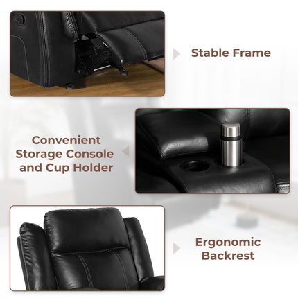 Leather Manual Recliner Sofa Set, Reclining Sofa Chair with Adjustable Angle, Living Room Furniture Sets, Includes Single Recliner Chair and Loveseat Sofa, Black