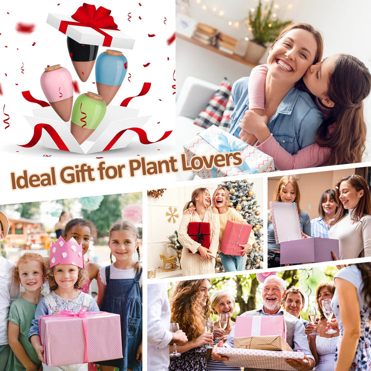 4-Pack Terracotta Watering Spikes, Plant Watering Devices with Lid, Terracotta Spikes Self-Watering Device, Slow Release Plant Watering Spikes for Indoor & Outdoor Plants