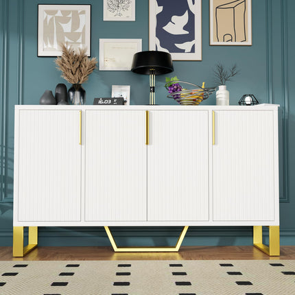 Buffet Sideboard Storage Cabinet 60inch Coffee Bar Console Table with Adjustable Shelf, 4 Doors, White