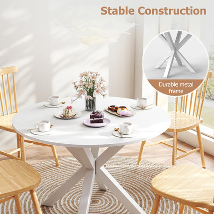 Round Dining Table for 4-6, 42" Modern Kitchen Dining Table with Metal Cross Legs, Small Round Dining Kitchen Tables for Home Dining Room, Apartment, Living Room, White