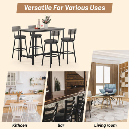 Dining Table Set for 4, 5-Piece Bar Table Set, Kitchen Table and Chairs, Counter Height High Top Table with 4 PU Upholstered Stools, Space-Saving Pub Table Sets for Small Space, Gray