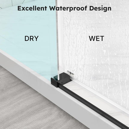 56"-60" W x 76" H Frameless Sliding Shower Door, Bathroom Sliding Door with 1/4'' (6mm) Tempered Glass, Explosion-Proof Film, Silent Soft-Close Shower Door, Stainless Steel Handle, Black