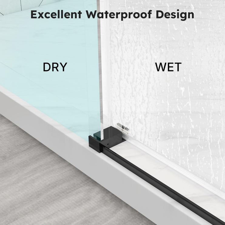 56"-60" W x 76" H Frameless Sliding Shower Door, Bathroom Sliding Door with 1/4'' (6mm) Tempered Glass, Explosion-Proof Film, Silent Soft-Close Shower Door, Stainless Steel Handle, Black