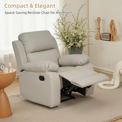 Recliner Chair, Scratch-Resistant Leather Recliner Chairs for Adults, Classic and Traditional Manual Recliner Chair for Small Spaces, Recliner Chairs for Living Room, Beige