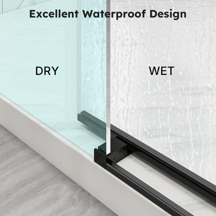 56"-60" W x 76" H Shower Door, Frameless Sliding Shower Glass Door with 1/4" (6mm) Clear Tempered Glass, Noiseless & Shatterproof Shower Door, Reversible Installation, Black