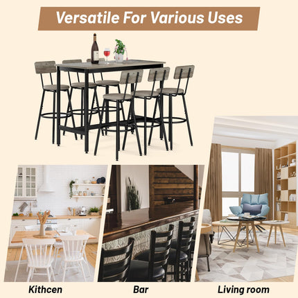 Dining Table Set for 6, 7-Piece Bar Table Set, Kitchen Table and Chairs, Counter Height High Top Table with 6 PU Upholstered Stools, Space-Saving Pub Tables Set for Small Space, Grey