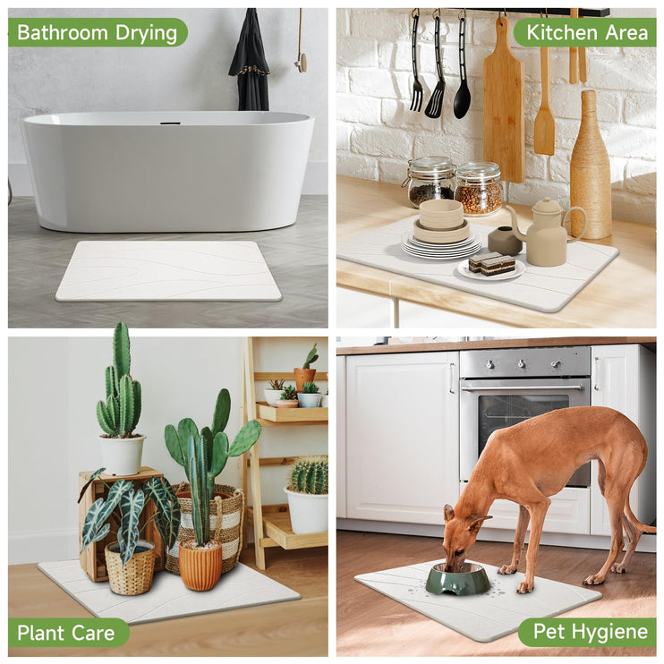 Extra Large Stone Bath Mat, 31.5 x 19.7 White/Dark Grey Diatomaceous Earth Stone Shower Mat for Bathroom, Large Absorbent Bath Mats, Non-Slip Bathroom Floor Mat, Quick Dry, Easy to Clean