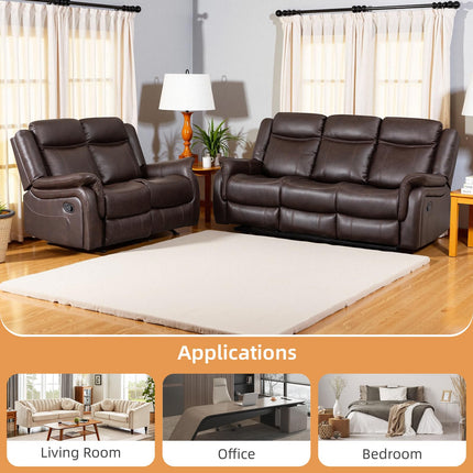 Adjustable Recliner Sofa Set, 2-Piece Reclining Couch (1+3, 2+3), Single Seat Recliner & Sofa Set with PU Leather, Cup Holders, Ergonomic Backrest & Angle Adjustment for Living Room & Office, Brown Seat