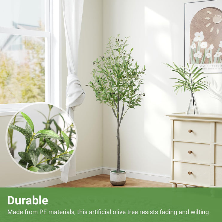 Artificial Olive Trees Indoor, 5FT Faux Olive Silk Tree with Black Pot, Fake Silk Artificial Olive Tree, Low Maintenance Realistic Trunk & Branches, Lifelike Fruits, Easy Assembly Indoor Plant