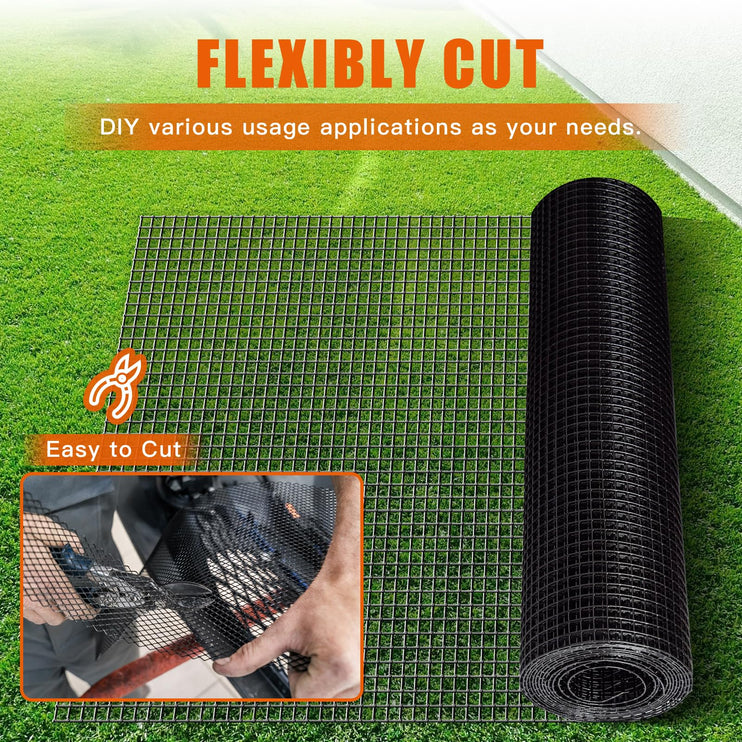 24" x 50' / 24" x 100' 1/4inch  PVC Hardware Cloth Vinyl Coated Chicken Wire Fence Galvanized Welded Mesh Roll for Home Garden Rabbit Cage, Black-PVC