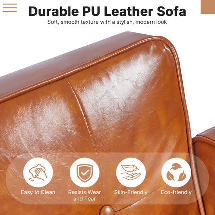 Futon Sofa Bed Futon Couch Loveseat, Convertible Recliner Lounge with Adjustable Backrest, Foam and Spring Cushions for Living Room Apartment Office, PU Leather, Brown