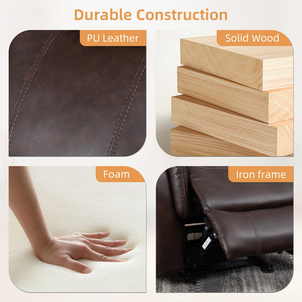 Adjustable Recliner Sofa Set, 2-Piece Reclining Couch (1+3, 2+3), Single Seat Recliner & Sofa Set with PU Leather, Cup Holders, Ergonomic Backrest & Angle Adjustment for Living Room & Office, Brown Seat