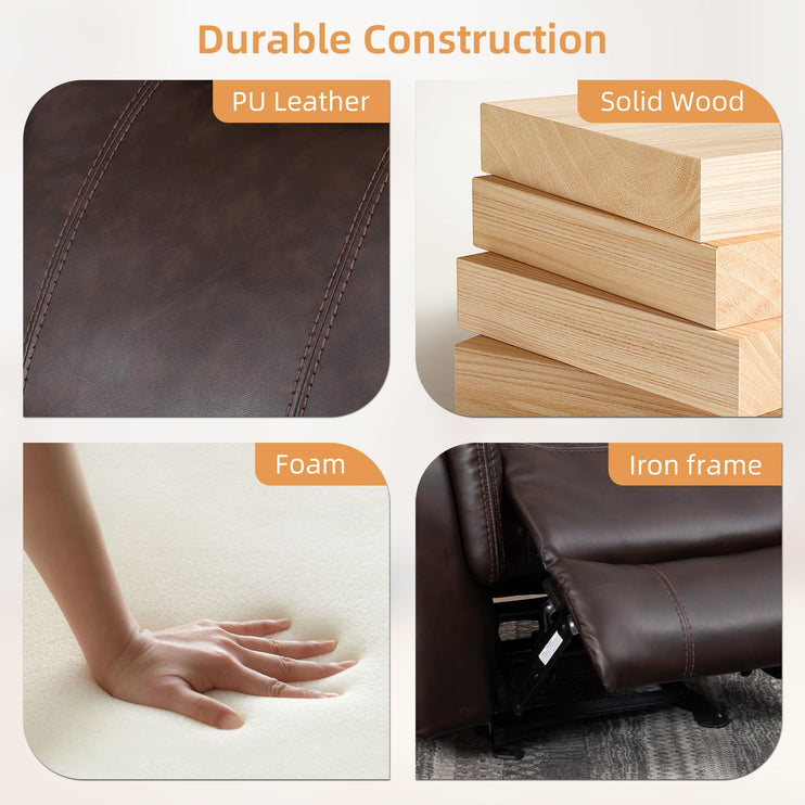 Adjustable Recliner Sofa Set, 2-Piece Reclining Couch (1+3, 2+3), Single Seat Recliner & Sofa Set with PU Leather, Cup Holders, Ergonomic Backrest & Angle Adjustment for Living Room & Office, Brown Seat