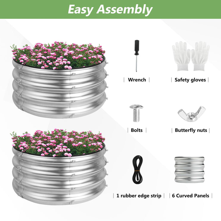2x2x1ft Round Galvanized Raised Garden Bed Kits, Raised Garden Bed Metal Planter Outdoor Easy Assembly Garden Bed for Planting Vegetables, Fruits & Flowers, Sliver