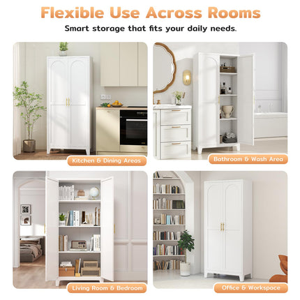 61" H Metal Kitchen Pantry Cabinet, Freestanding Cupboard with 2 Doors and 3 Adjustable Shelves, Tall Metal Storage Cabinet for Kitchen, Bathroom, Dinning Room or Laundry Room （White）